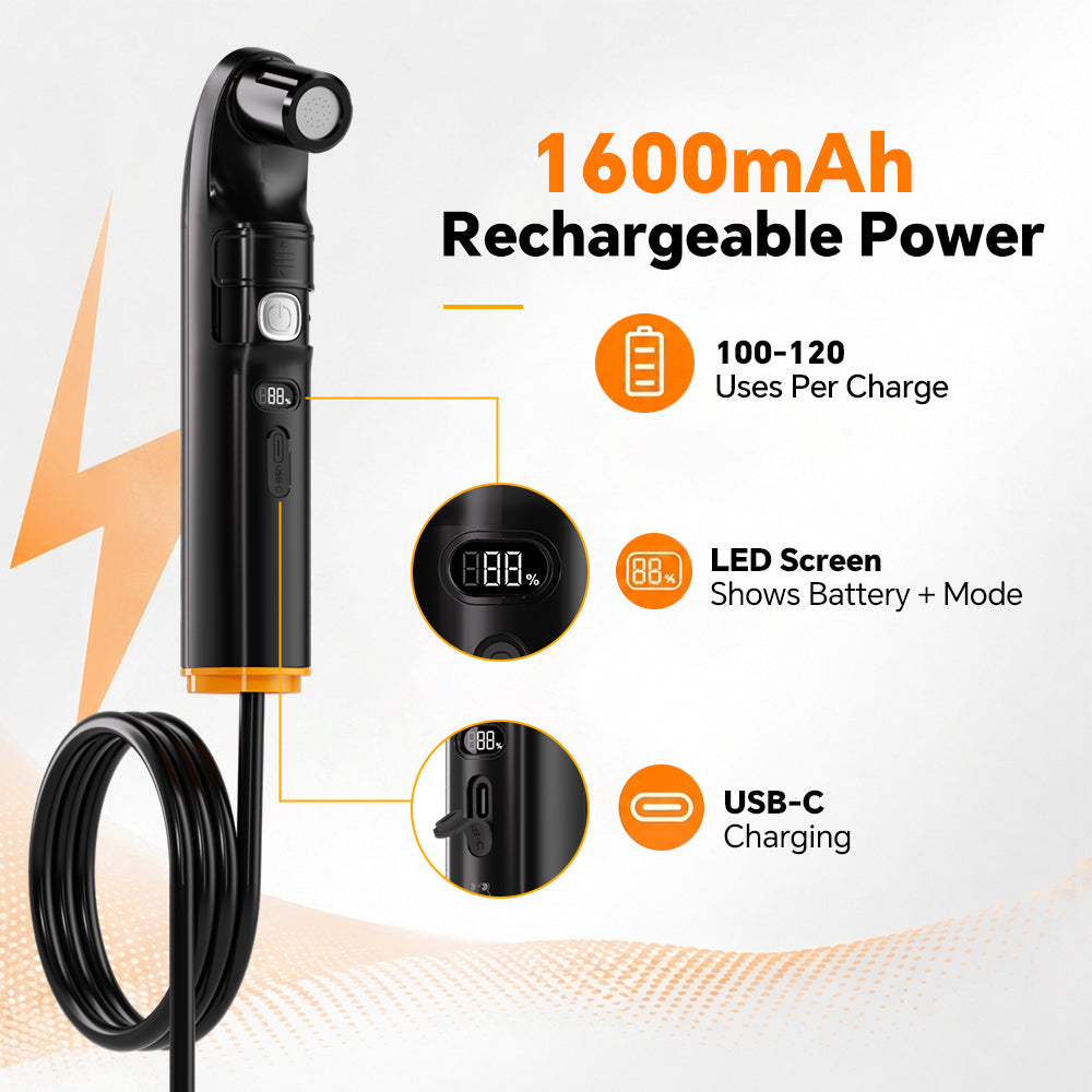 WOWER Electric Portable Bidet with Camping Shower Nozzle, 2 Water Pressure Modes, 1600mAh Rechargeable Battery, Universal Bottle Adapter