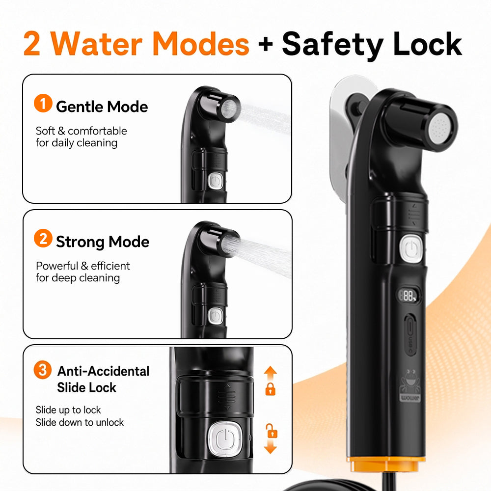 WOWER Electric Portable Bidet with Camping Shower Nozzle, 2 Water Pressure Modes, 1600mAh Rechargeable Battery, Universal Bottle Adapter