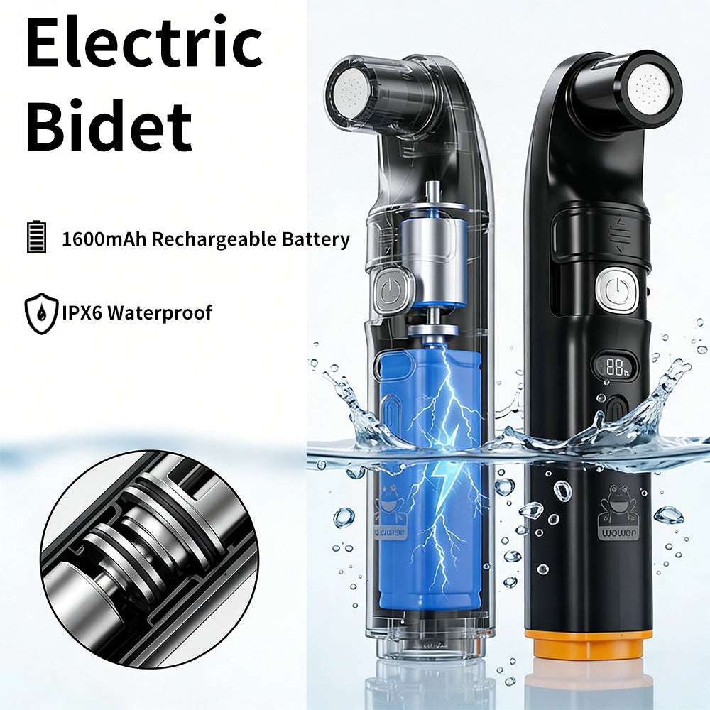 WOWER Electric Handheld Bidet with 10L Water Bucket, 2-in-1 Camping Shower with Rechargeable 1600mAh Battery, 2 Spray Modes, Universal Bottle Adapter