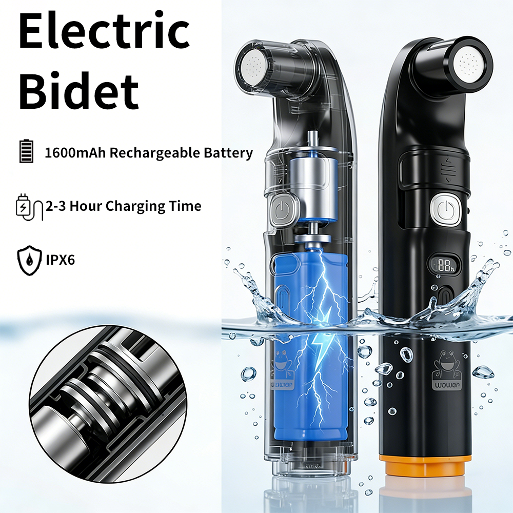 WOWER Electric Handheld Bidet with 10L Water Bucket, 2-in-1 Camping Shower with Rechargeable 1600mAh Battery, 2 Spray Modes, Universal Bottle Adapter