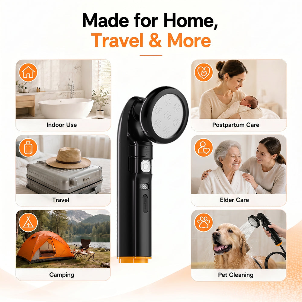 WOWER Electric Portable Bidet with Camping Shower Nozzle, 2 Water Pressure Modes, 1600mAh Rechargeable Battery, Universal Bottle Adapter