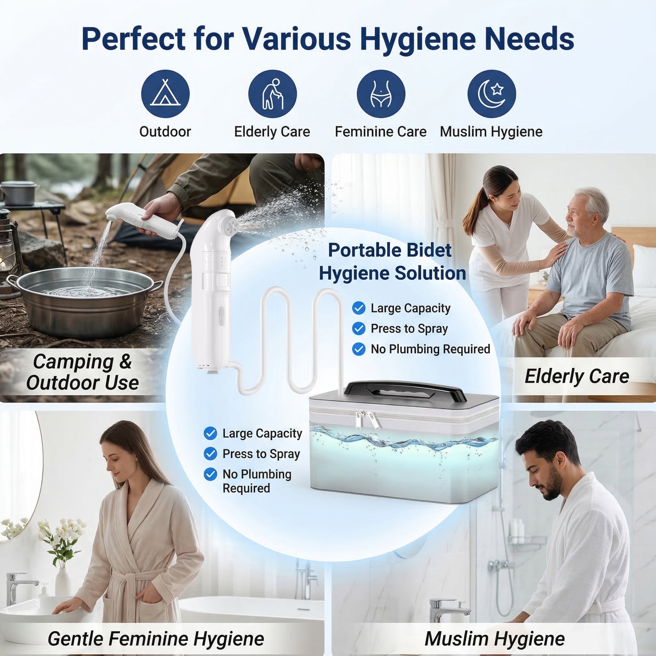 Electric Travel Bidet 4 Sprayer Modes Portable Handheld Bidet Built-in Rechargeable 1600mAh Battery JP94-PB-239B