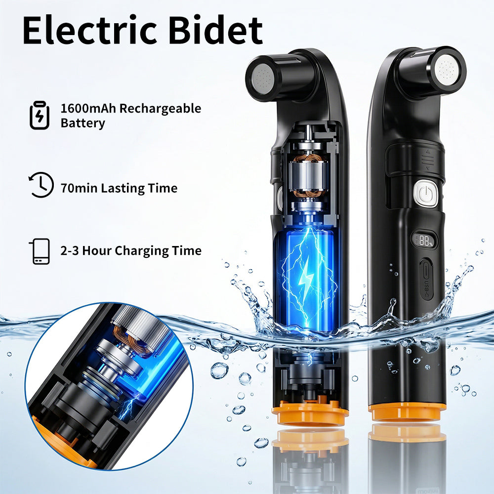 WOWER Electric Handheld Bidet with 10L Water Bucket, 2-in-1 Camping Shower with Rechargeable 1600mAh Battery, 2 Spray Modes, Universal Bottle Adapter