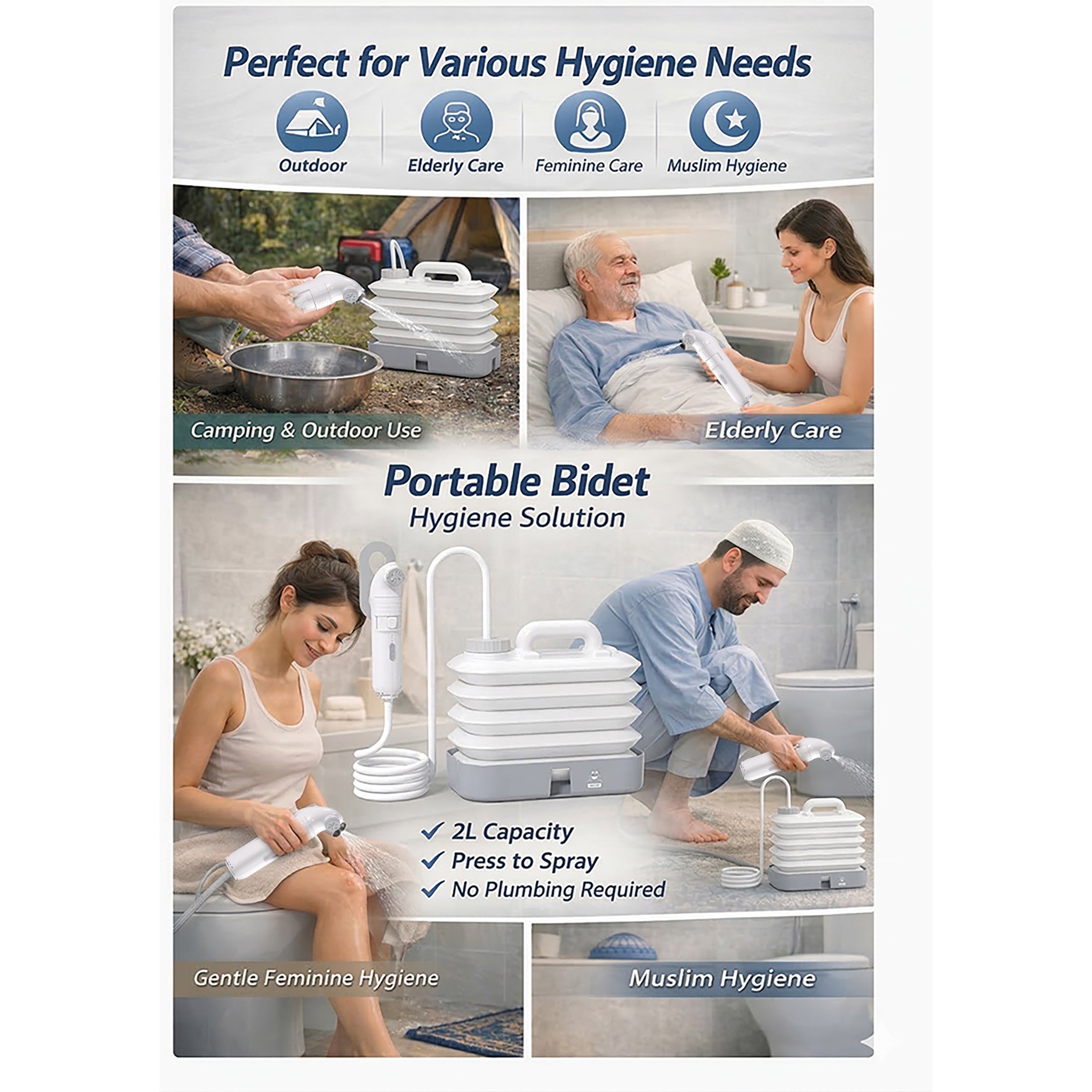 Portable Electric Bidet Included 10L Water Bucket 4 Sprayer Modes Personal Shattaf Built-in 1600mAh Rechargeable Battery JP